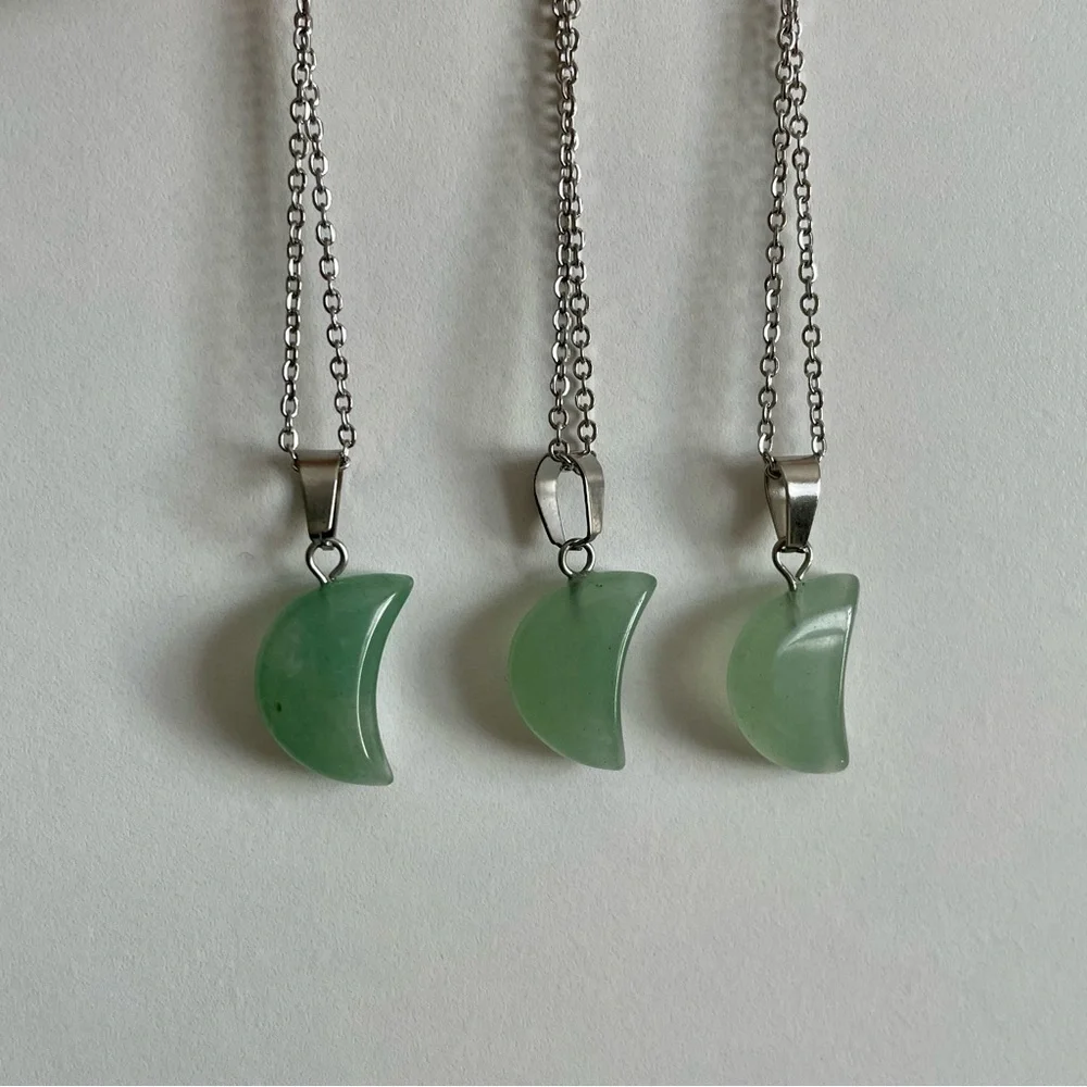 3/$25 Green Aventurine Crescent Moon Necklace - Picture 2 of 7